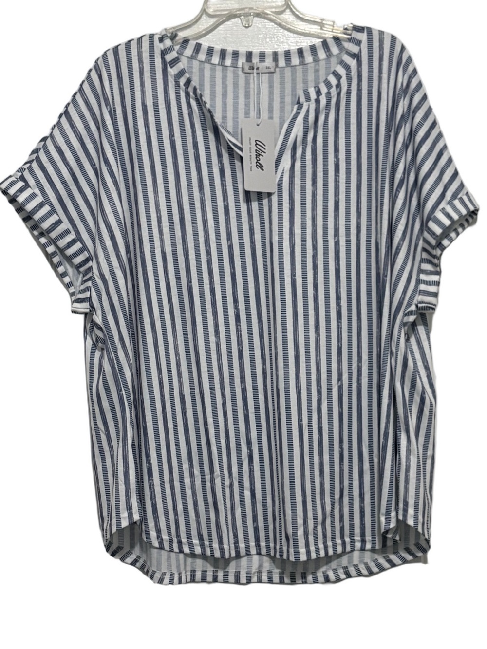 Wiholl Striped Short Sleeve V-Neck Blouse